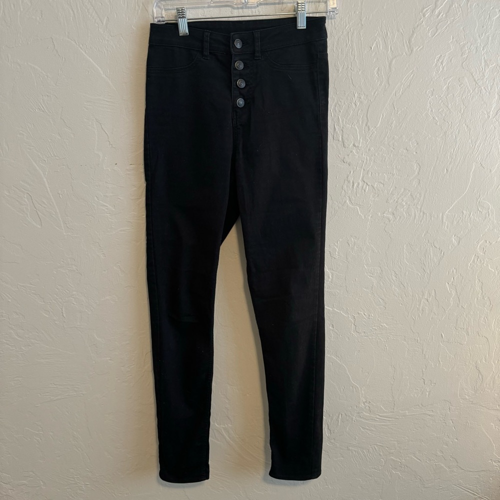 Womens HM Divided Black Jeans Skinny Button Closure Stretch Size